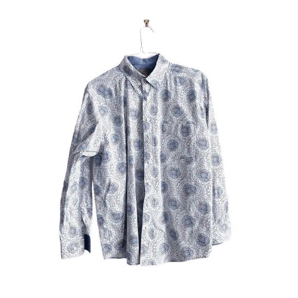 Panhandle Mens Floral Paisley Tuf Cooper Performance Button up Shirt Blue Large - Picture 1 of 8